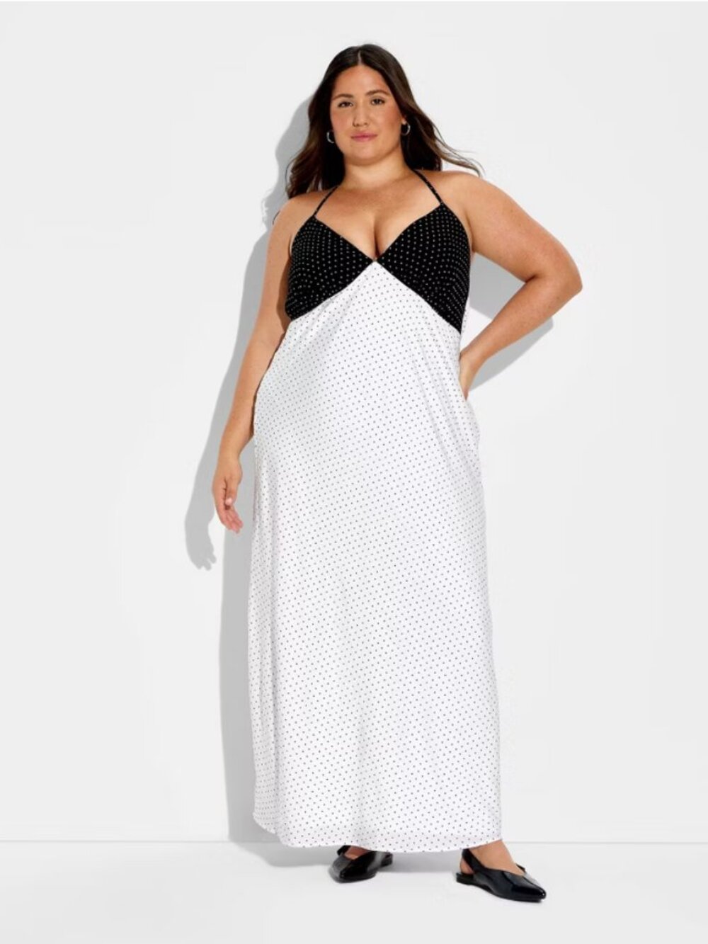 Women's Sleeveless Triangle Cup Maxi Dress - Wild Fable Black Polka Dots XXL